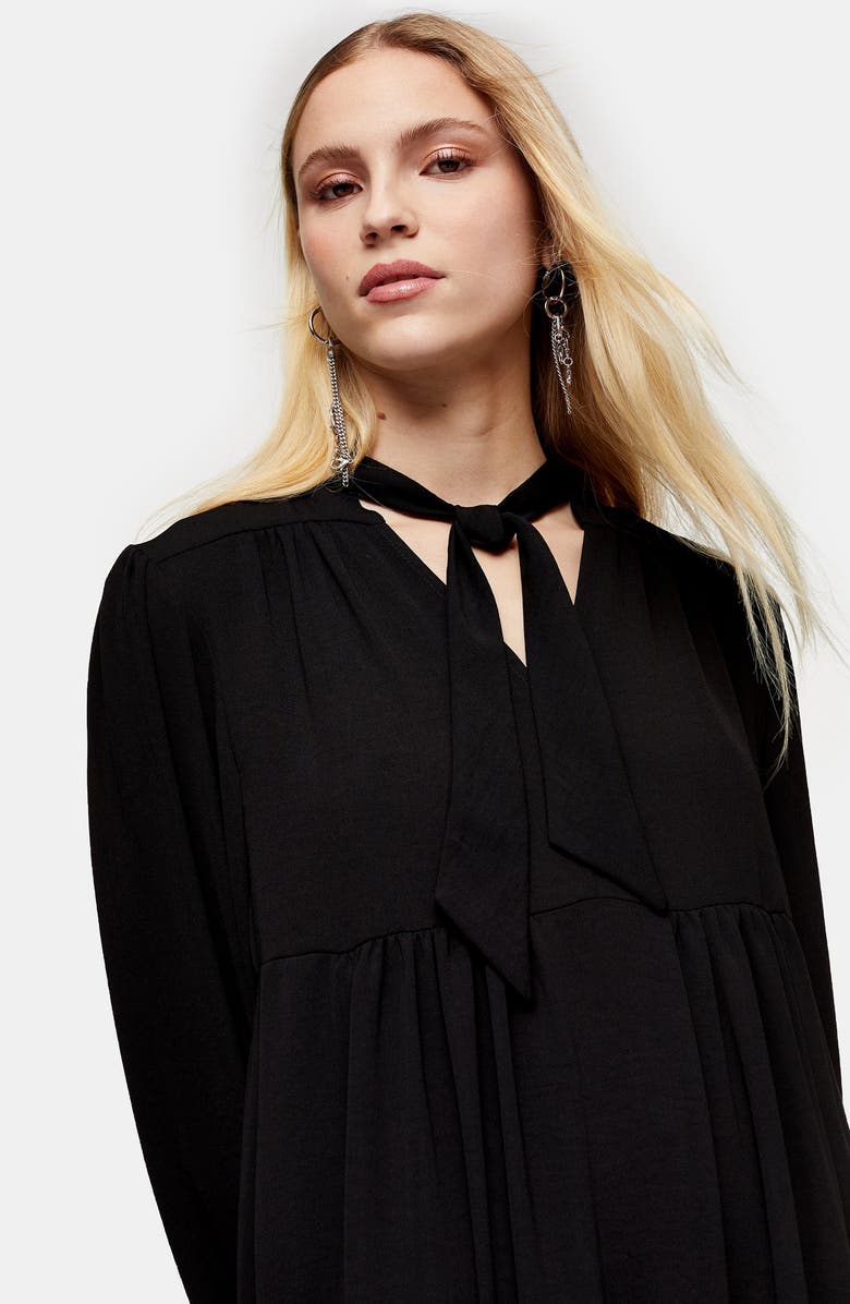 Topshop Tiered Tie Neck Chuckon Long Sleeve Midi Dress, Alternate, color, 