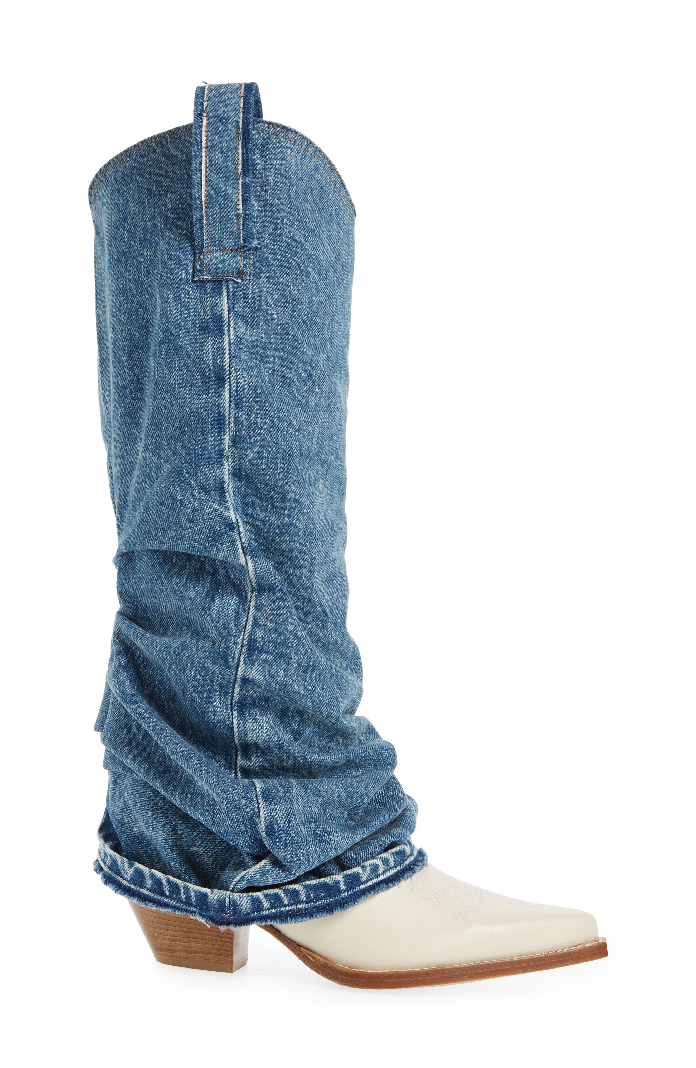 R13 Denim Sleeve Western Boot, Alternate, color, Indigo