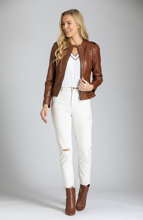 Leather Zip Front Jacket
