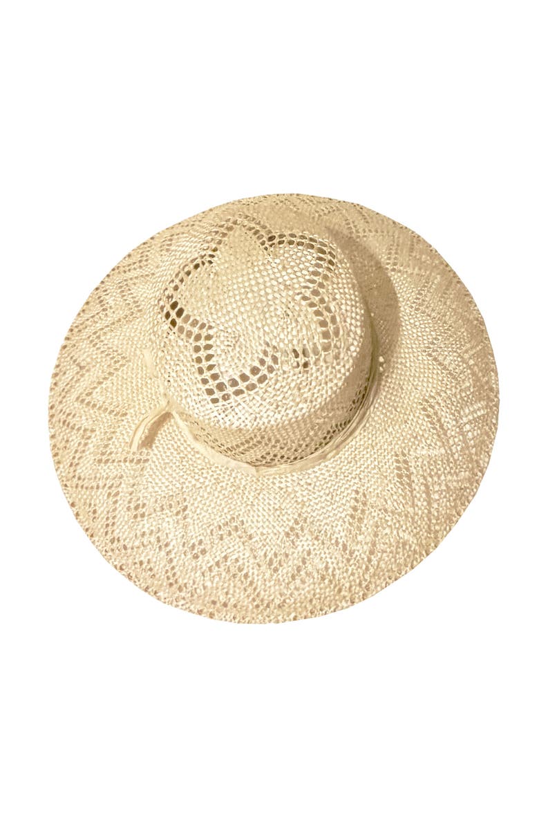 Binata Millinery Audrey Open Weave Straw Hat, Alternate, color, Natural With Ivory Trim