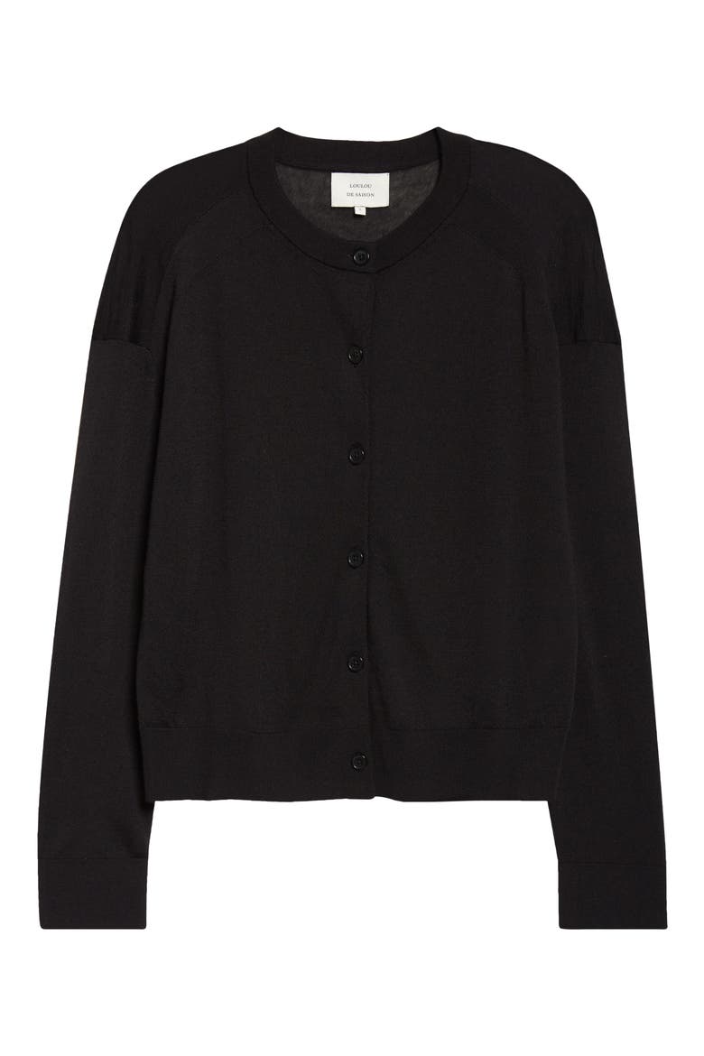 Kita Fine Knit Cashmere Crewneck Cardigan, Alternate, color, BLACK