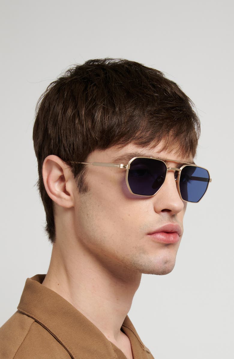 David Beckham Eyewear 52mm Navigator Sunglasses, Alternate, color, Gold Honey Havana/ Blue Avio