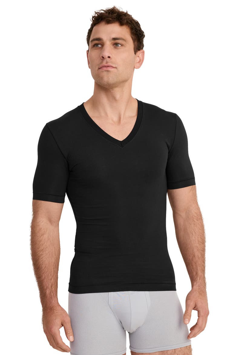Mens FormFit® Cotton Stretch V-Neck Undershirt, Main, color, Black