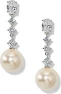 Nadri Imitation Pearl Cubic Zirconia Linear Drop Earrings
