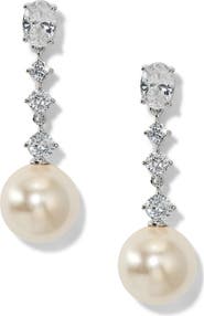 Nadri Imitation Pearl Cubic Zirconia Linear Drop Earrings