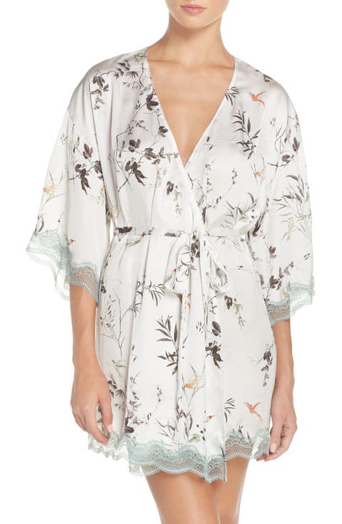 Floral Print Satin Kimono
