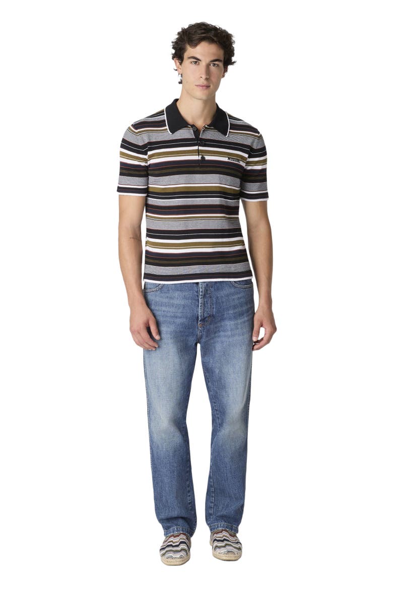 Striped Cotton Polo Shirt With Embroidered Logo Lettering, Alternate, color, Red Multi