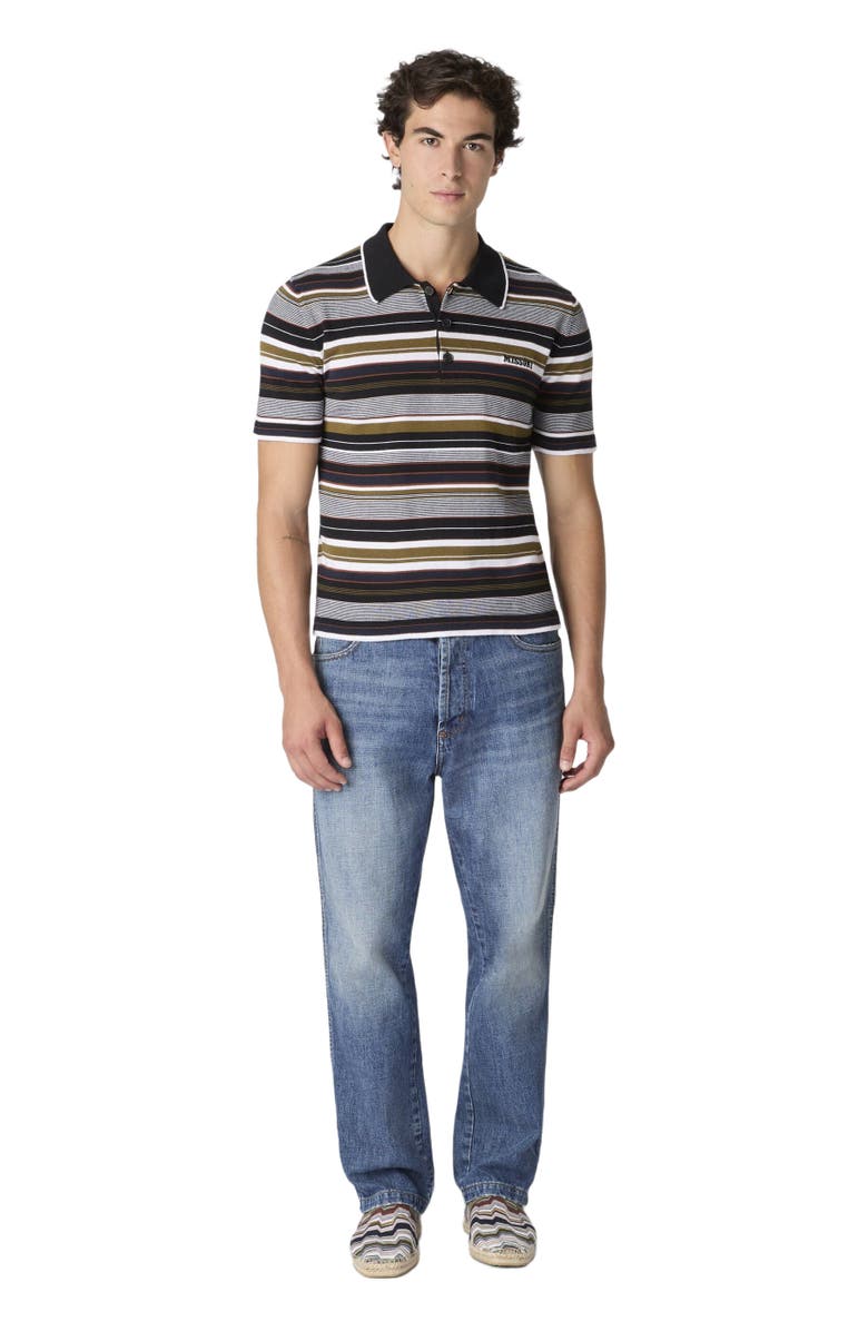 Missoni Striped Cotton Polo Shirt With Embroidered Logo Lettering, Alternate, color, Multicoloured