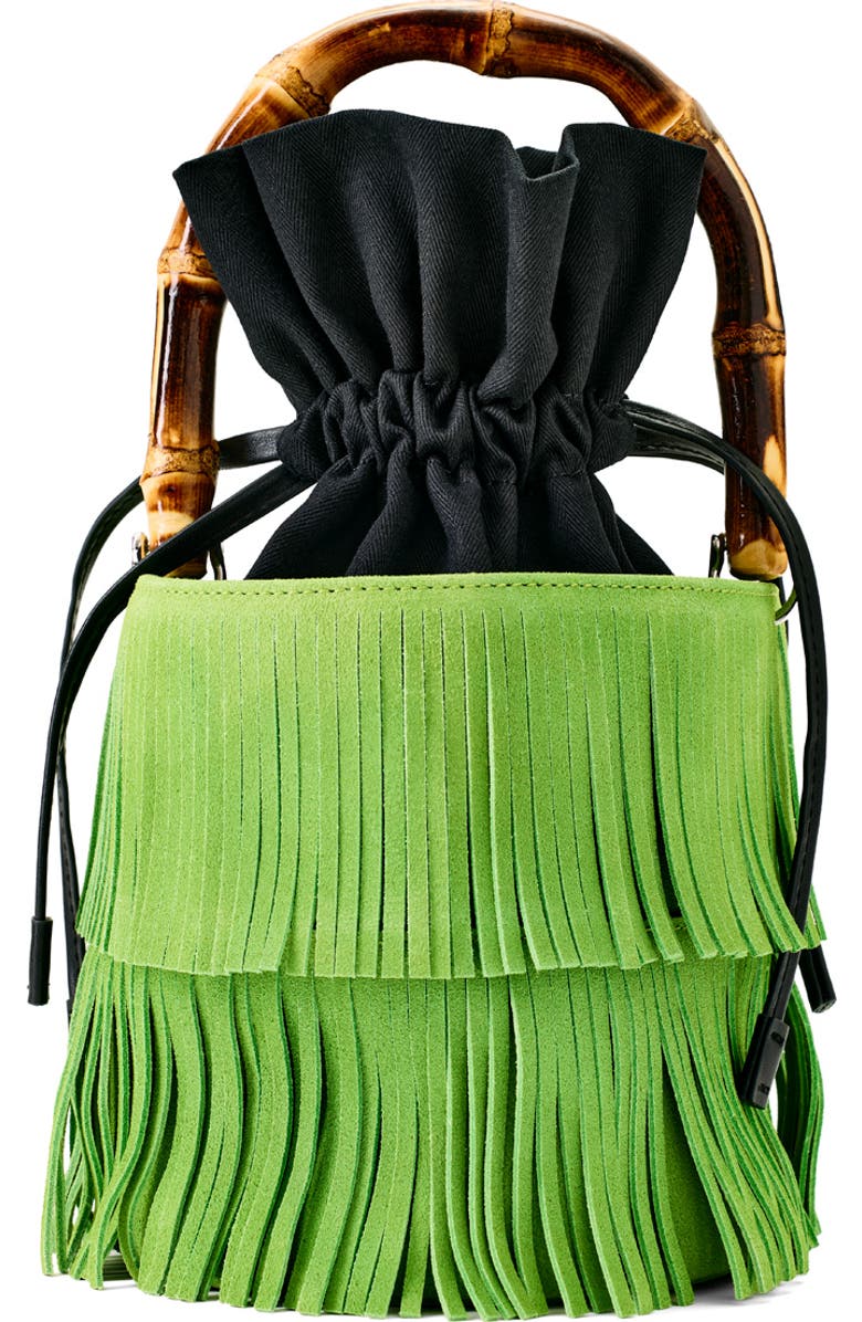 SIMONMILLER SIMON MILLER Tiki Fringe Suede Bag in Moss Green, Main, color, Moss Green