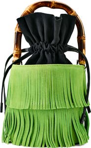 SIMONMILLER SIMON MILLER Tiki Fringe Suede Bag in Moss Green