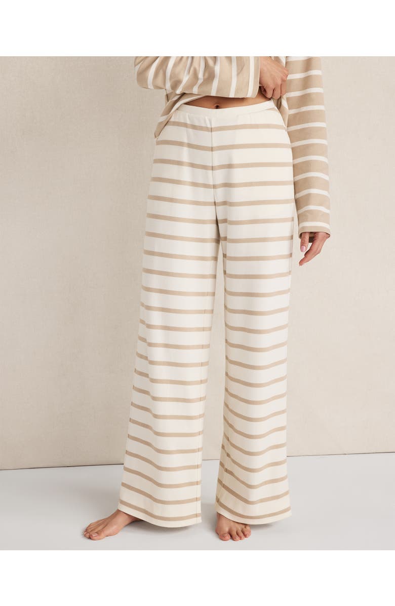 Haven Well Within Brushed Cotton Interlock Stripe Pants, Main, color, Ivory/Willow Bark
