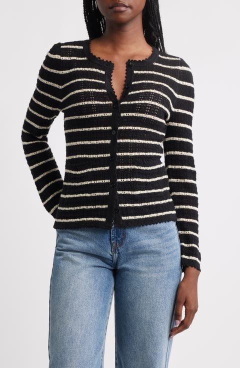 Therese Stripe Open Knit Pima Cotton & Silk Cardigan