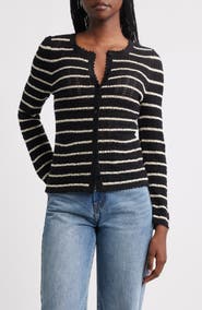 DÔEN Therese Stripe Open Knit Pima Cotton & Silk Cardigan