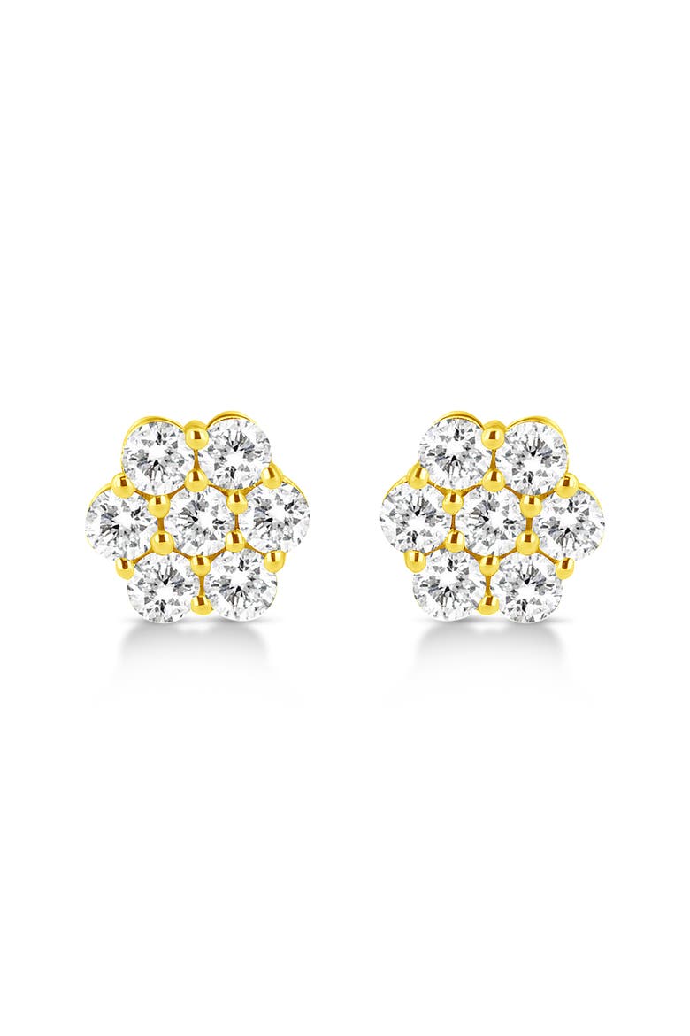 14K Yellow Gold 1/2 Cttw Brilliant Round Cut Diamond Floral Cluster Stud Earrings with Pushbacks, Main, color, Yellow Gold