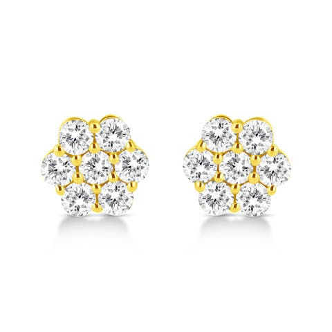 14K Yellow Gold 1/2 Cttw Brilliant Round Cut Diamond Floral Cluster Stud Earrings with Pushbacks (J-K Color, VS2-SI1 Clarity)
