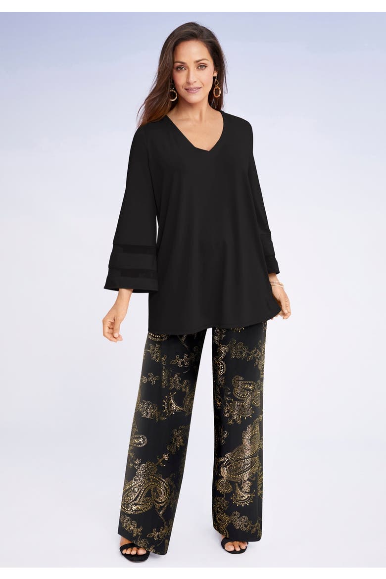 Stretch Knit Wide Leg Pant, Alternate, color, METALLIC PAISLEY