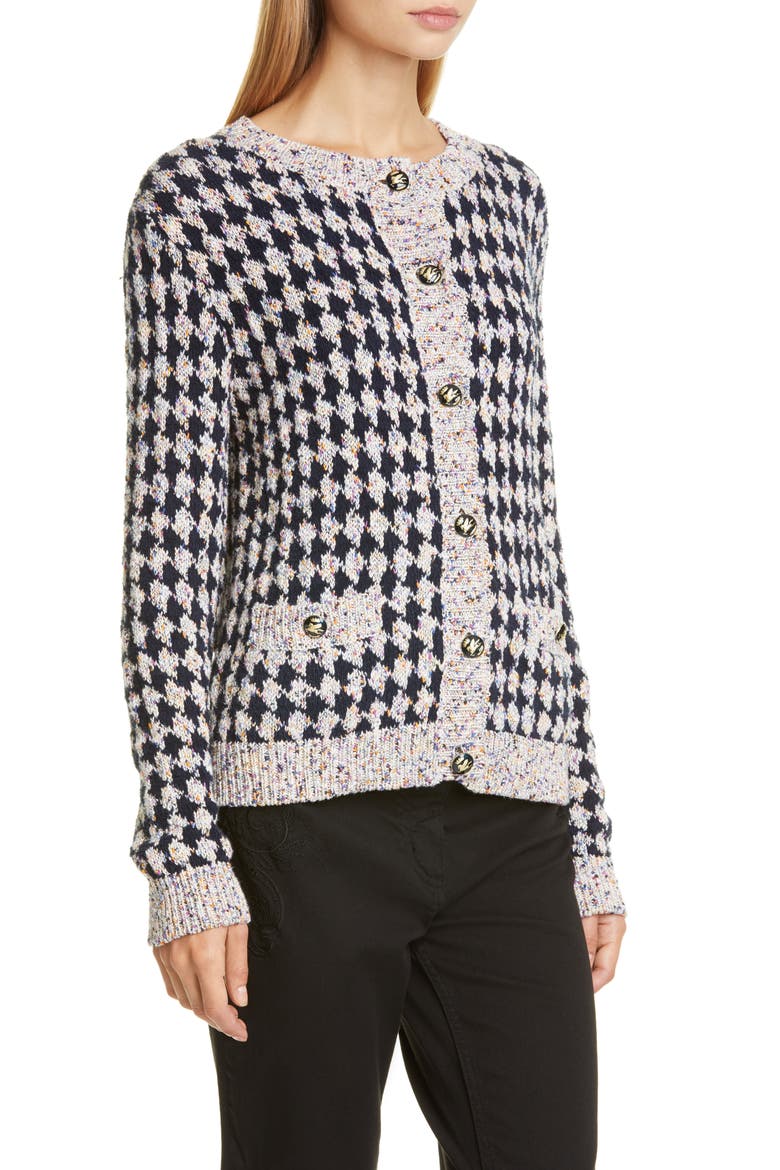 Metallic Houndstooth Tweed Jacquard Cardigan, Alternate, color, NAVY