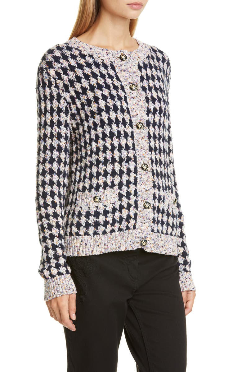 Etro Metallic Houndstooth Tweed Jacquard Cardigan, Alternate, color, 