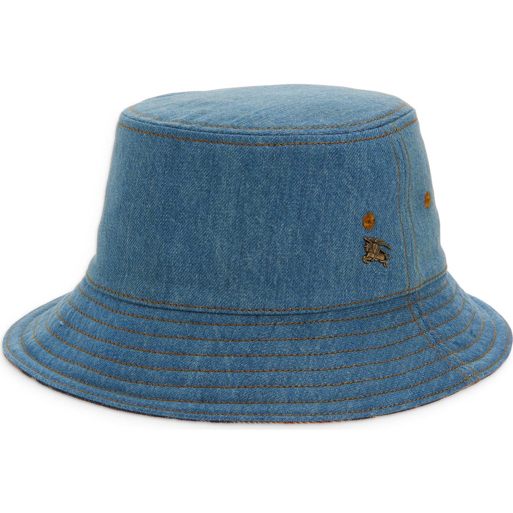 Burberry Equestrian Knight Design Denim Bucket Hat In Purple