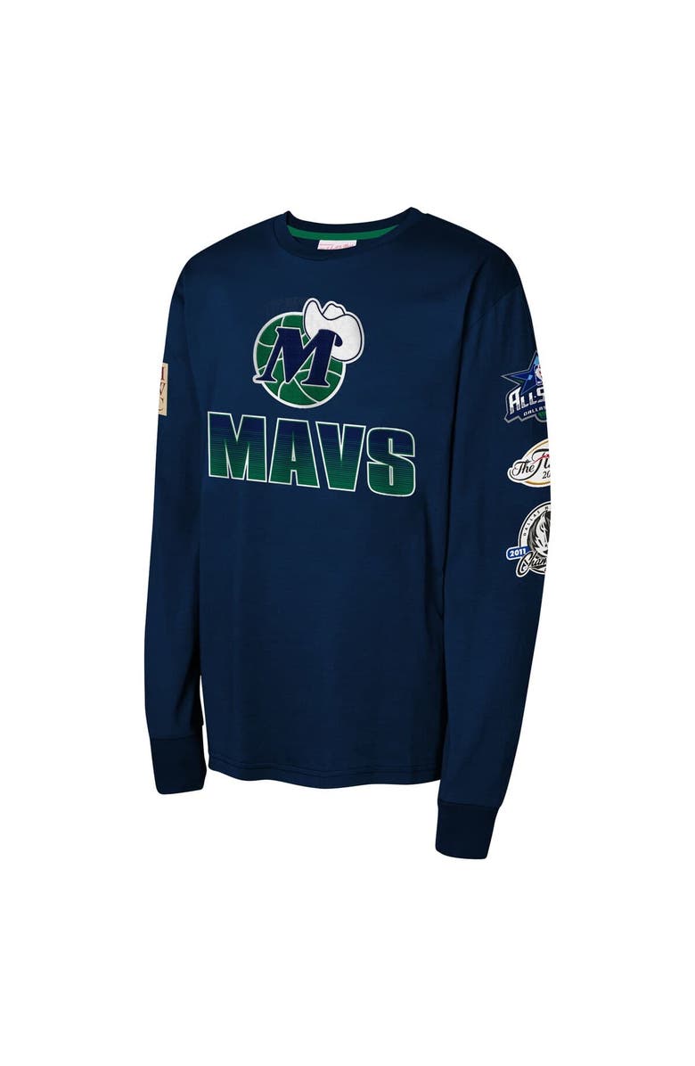 Mitchell & Ness Youth Mitchell & Ness Navy Dallas Mavericks Hardwood Classics All Over Long Sleeve T-Shirt, Alternate, color, Navy