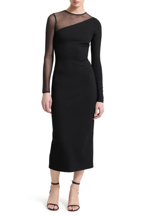 Milo Long Sleeve Mesh & Ponte Column Dress
