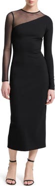 Marcella Milo Long Sleeve Mesh & Ponte Column Dress