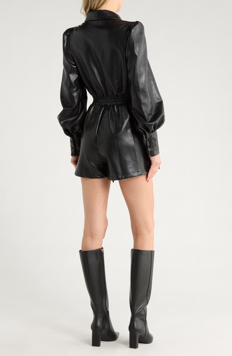AREA STARS Jade Faux Leather Long Sleeve Romper, Alternate, color, Black