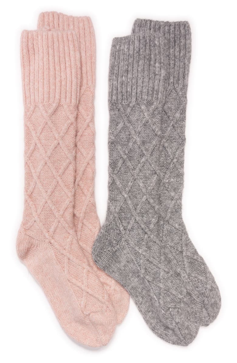 MUK LUKS Lounge Lattice Crew Socks, Main, color, Pink-Grey