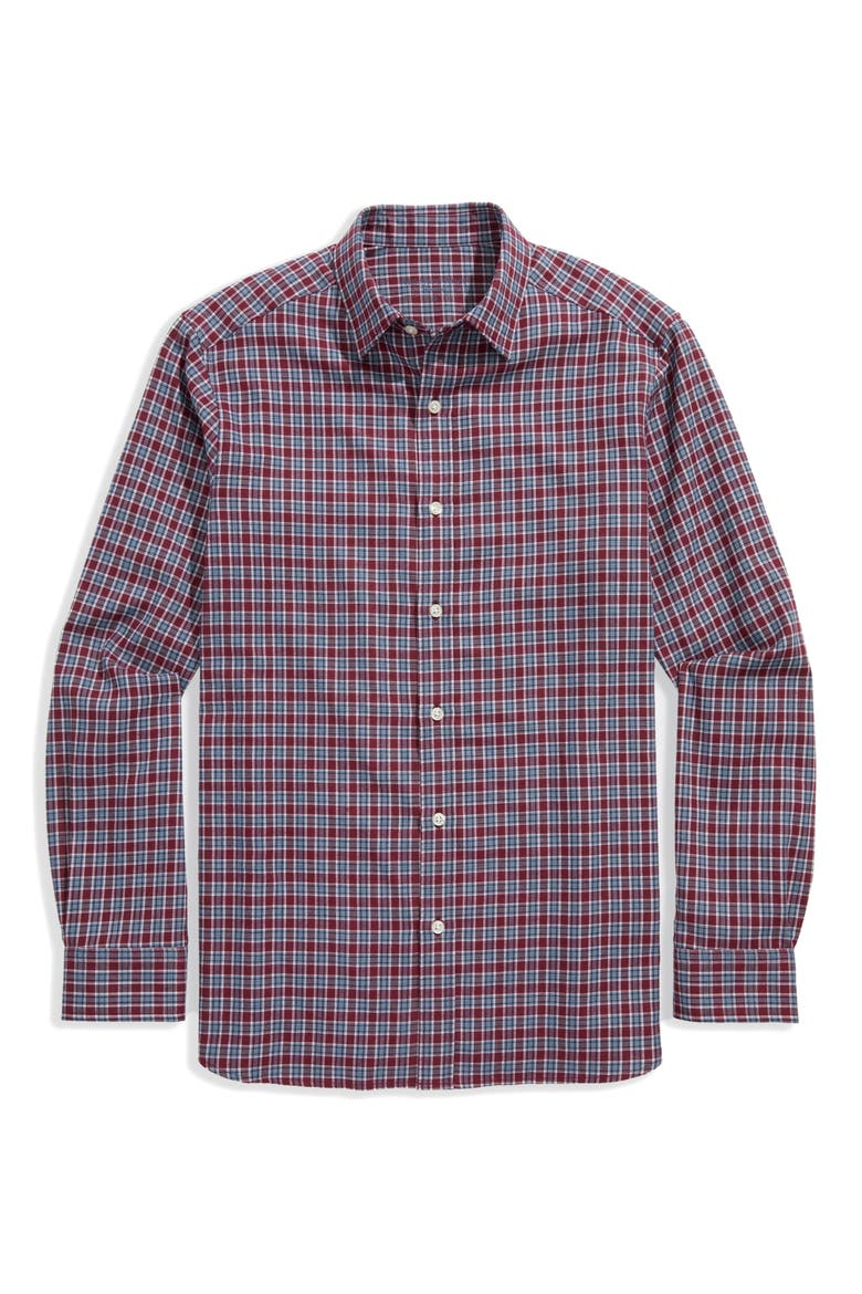 Kendrick Plaid Tech Twill Button-Up Shirt, Main, color, CRIMSON
