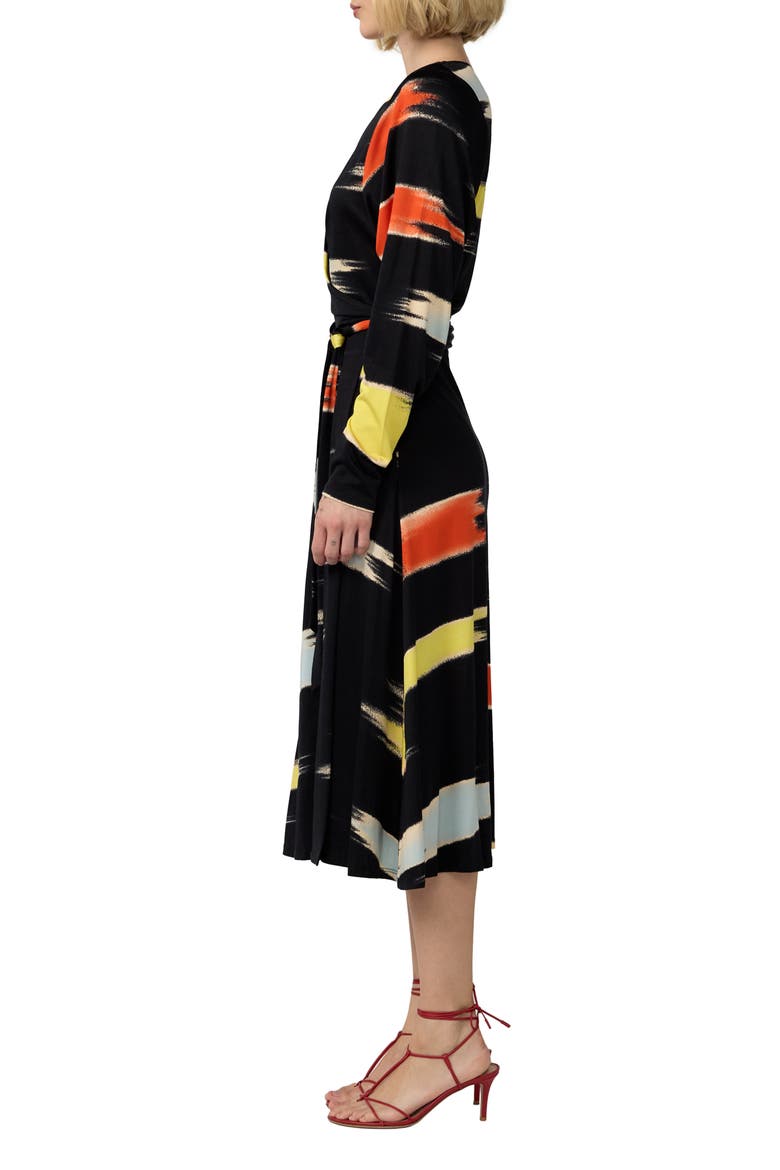 Amara Print Long Sleeve Wrap Midi Dress, Alternate, color, CLOUD HAZE BLACK