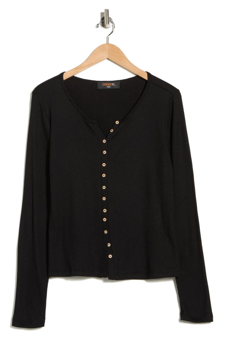 Button Detail Ribbed Top, Alternate, color, BLACK