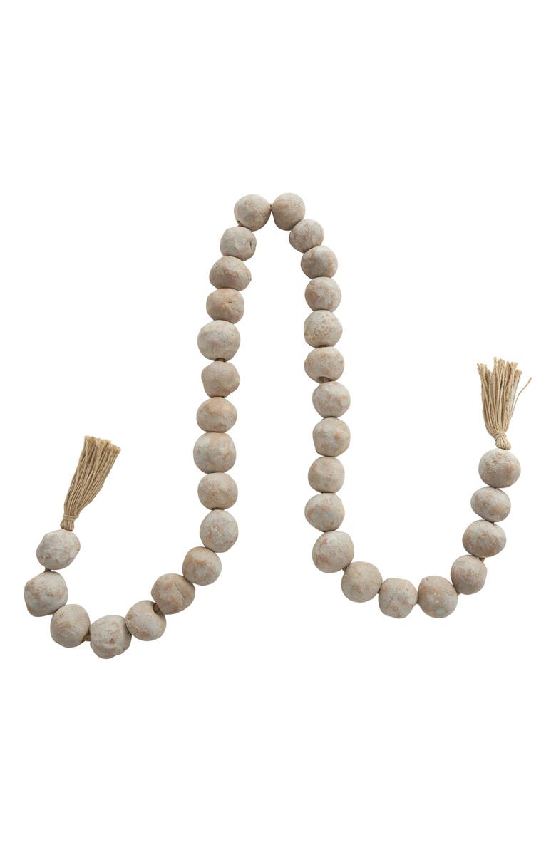WILLOW ROW Bohemian Ceramic Beaded Tassel Garland, Alternate, color, Beige