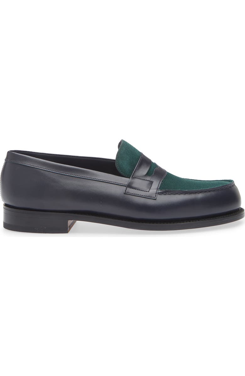 JM WESTON 180 Colorblock Penny Loafer, Alternate, color, Blue/ Dark Green