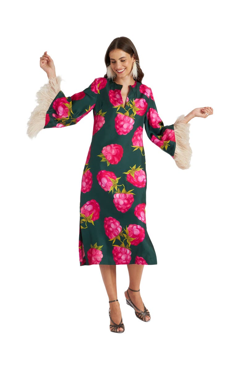 La DoubleJ The Kaftan With Feathers Lampone Emerald, Main, color, 