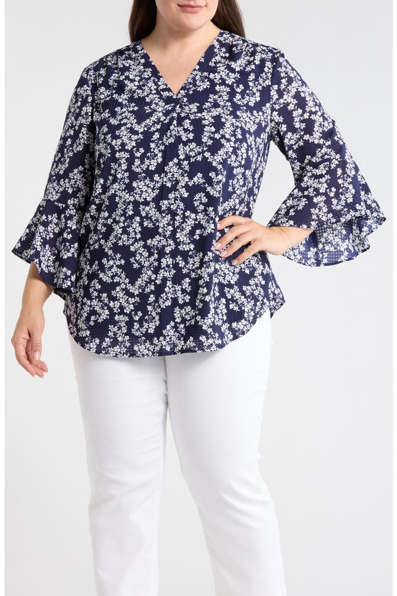 Floral Print Bell Sleeve Top, Main, color, PACIFIC NAVY/NAT WHT