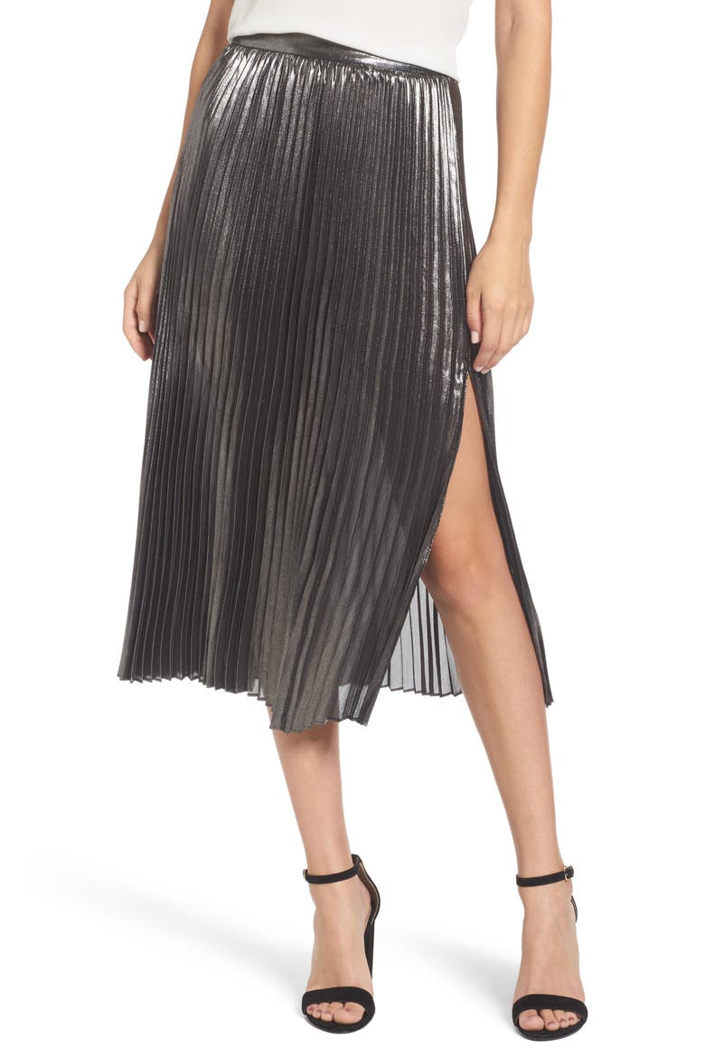 Metallic Pleated Skirt, Main, color, SILVER FOIL