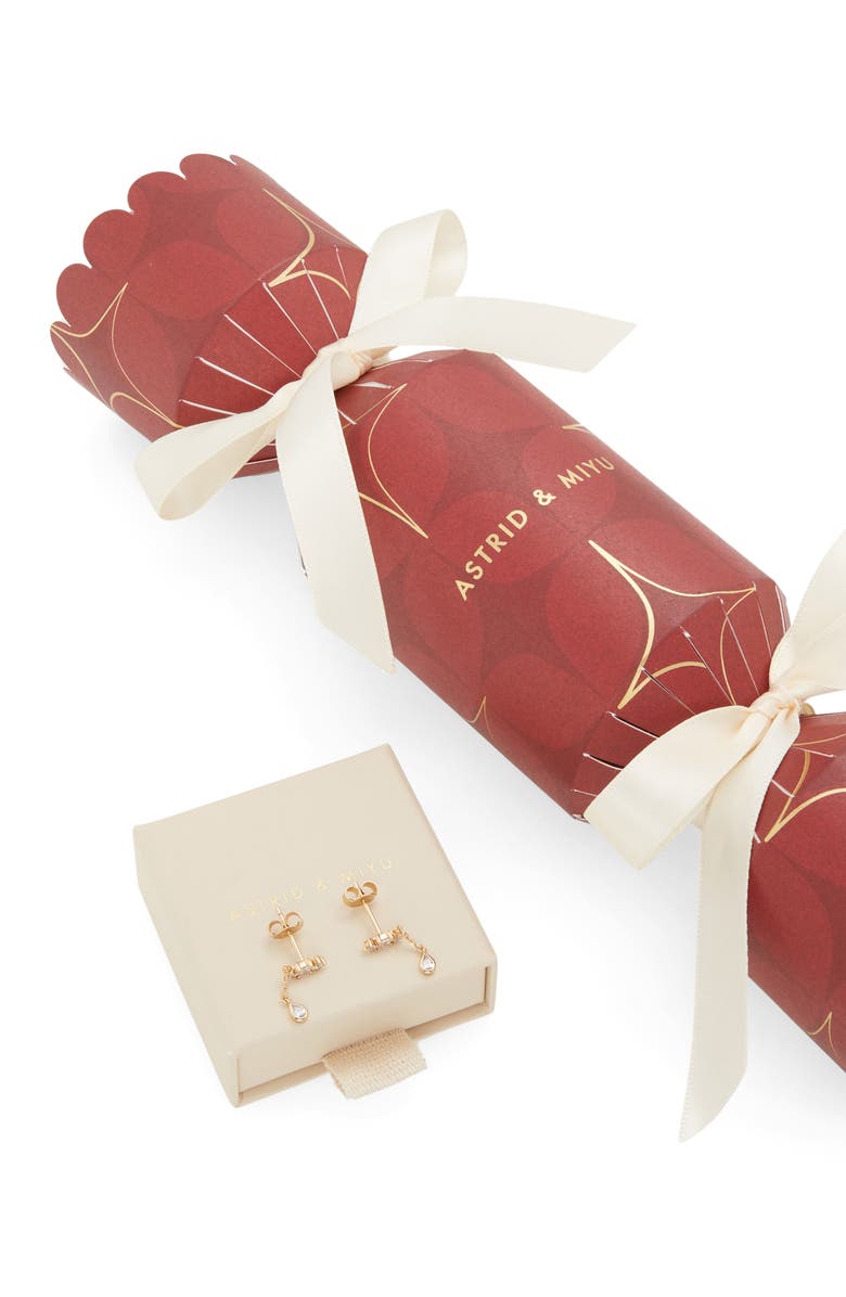 Astrid & Miyu Pavé Cluster Chain Drop Earrings Christmas Cracker, Main, color, Gold