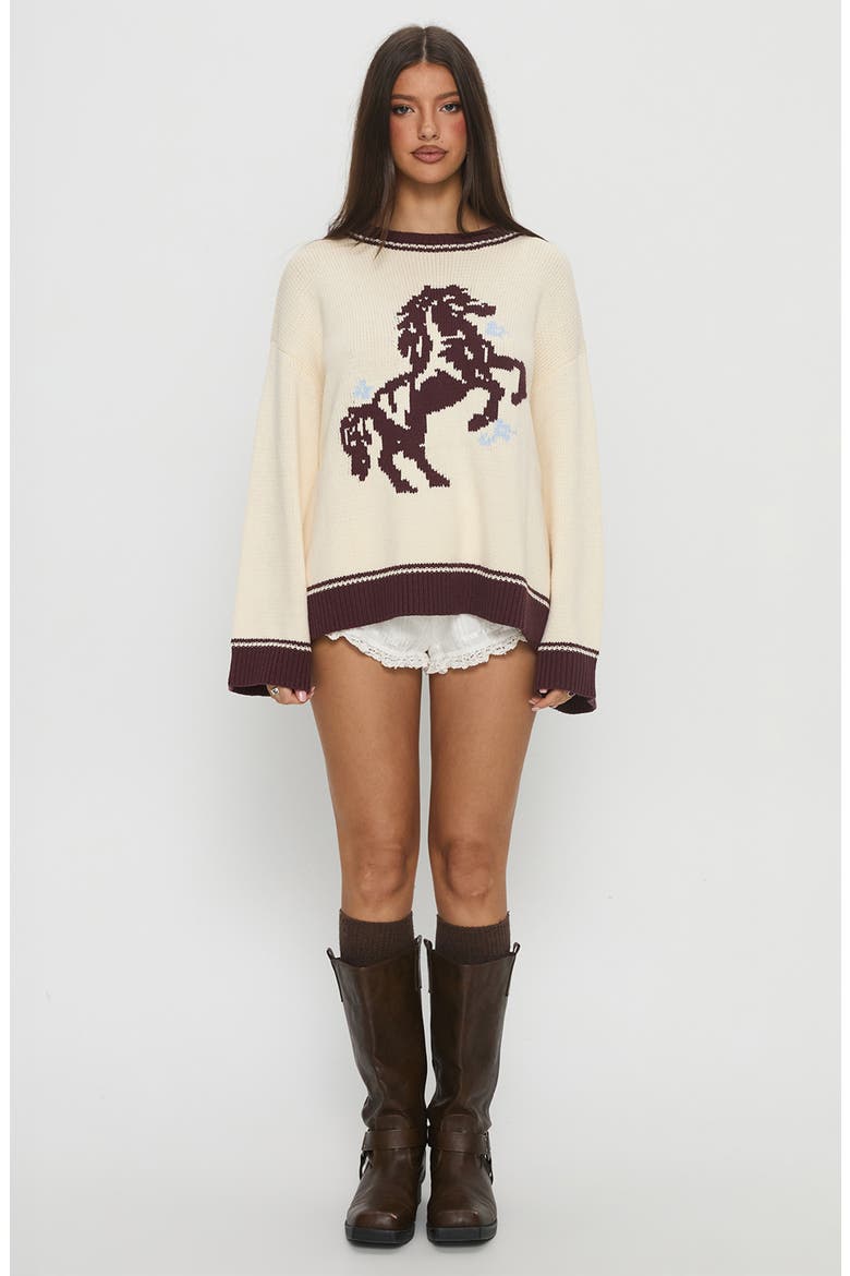 Rhianonn Horse Graphic Cotton Blend Sweater, Alternate, color, CREAM / BROWN