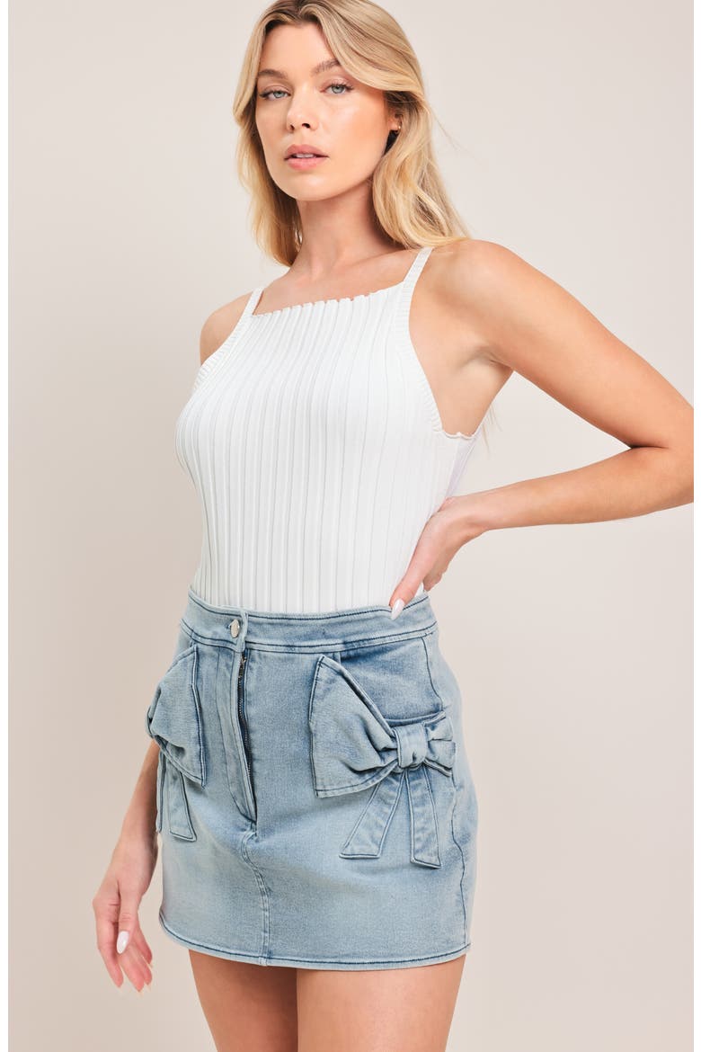 Bow Pocket Denim Skort, Alternate, color, LIGHT INDIGO