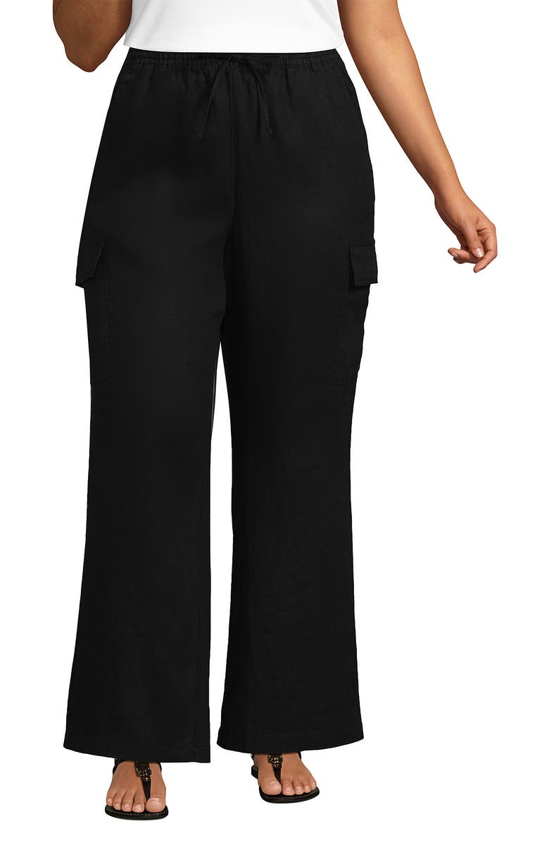 Lands' End Linen High Rise Elastic Back Wide Leg Cargo Pants, Main, color, 
