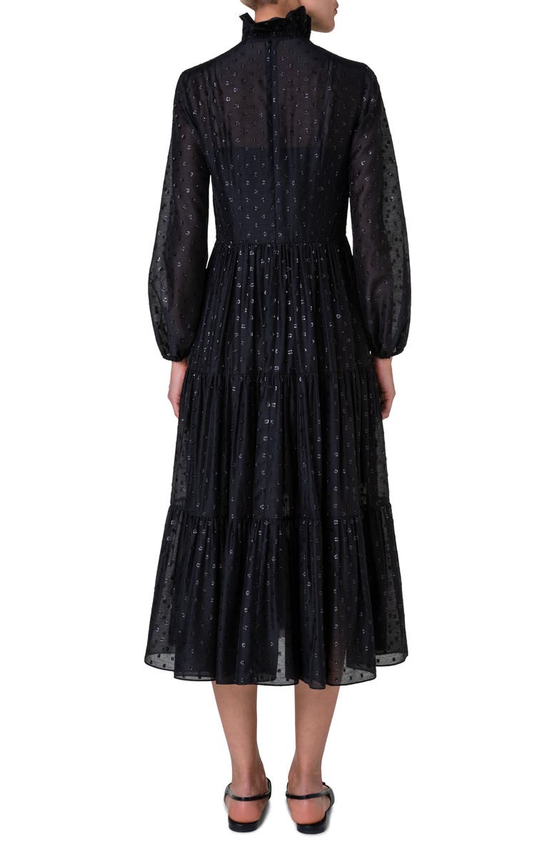 Akris punto Metallic Dot Long Sleeve Organza Midi Dress, Alternate, color, 