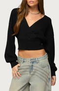 EDIKTED Lillia V-Neck Wrap Crop Sweater