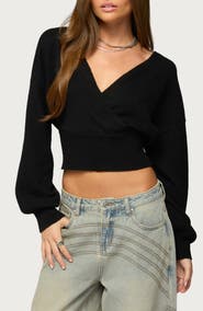 EDIKTED Lillia V-Neck Wrap Crop Sweater