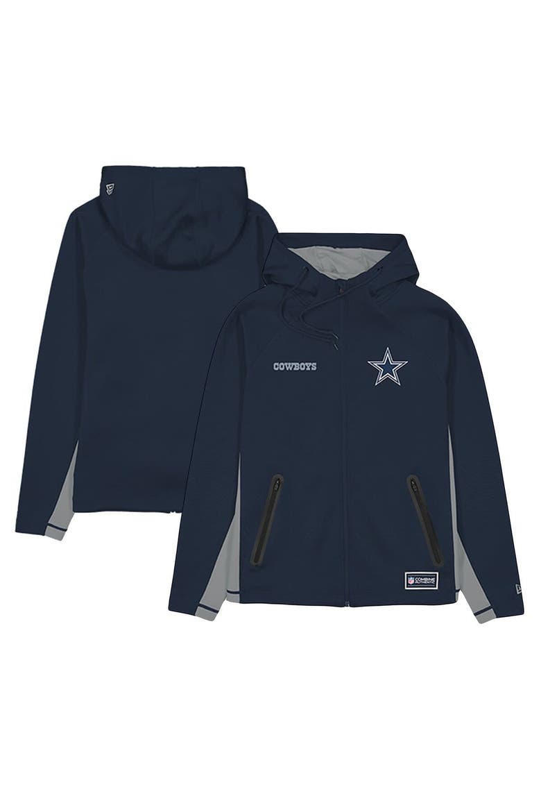 Men's New Era  Navy Dallas Cowboys Combine Authentic Raglan Scuba Full-Zip Hoodie, Main, color, Navy