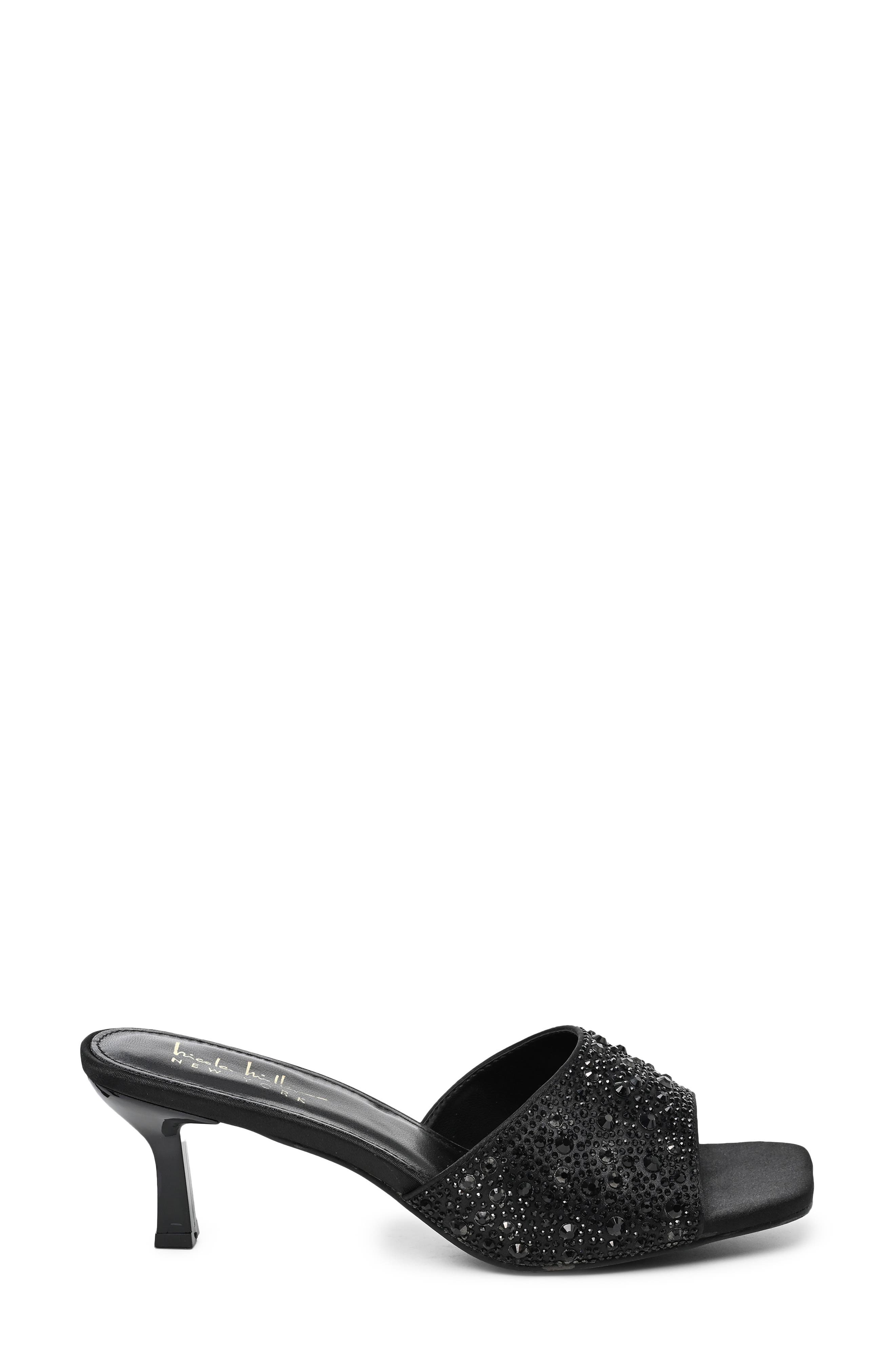 Rhinestone Embellished Mule Heeled Sandal, Alternate, color, BLACK BLING