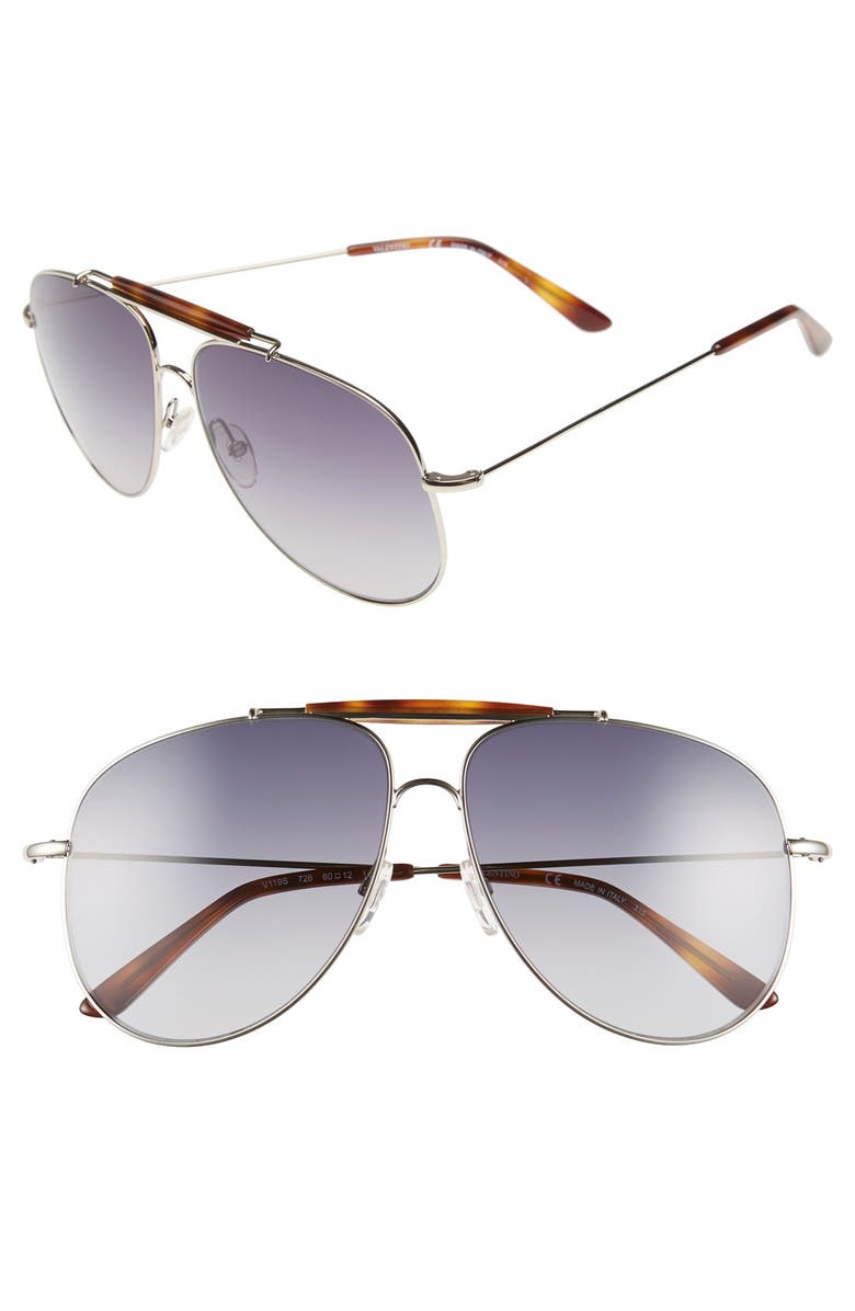 Valentino 60mm Aviator Sunglasses, Main, color, 