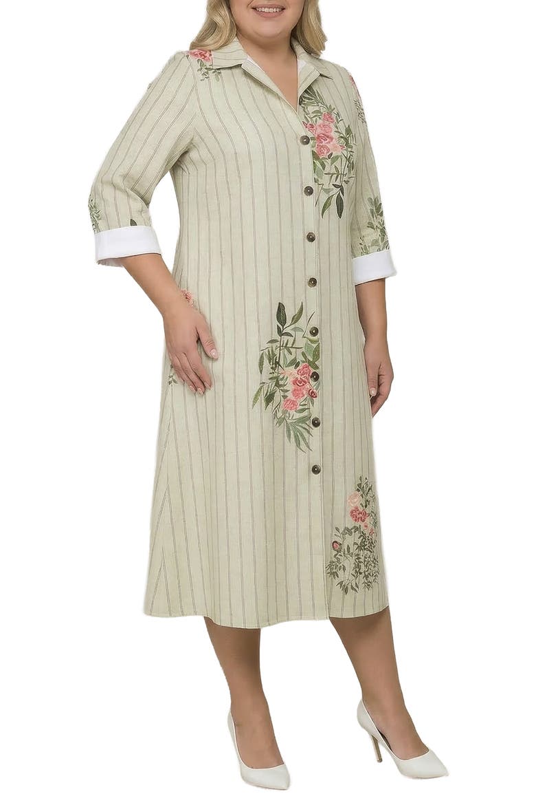 Stripe & Floral Midi Shirtdress, Alternate, color, BEIGE FLORAL