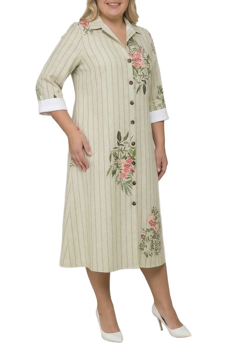 Standards & Practices Stripe & Floral Midi Shirtdress, Alternate, color, 
