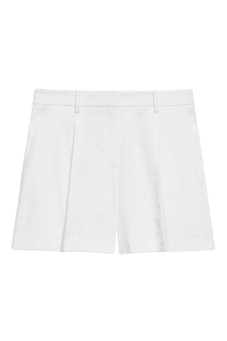 Pleated Stretch Linen Blend Shorts, Alternate, color, WHITE