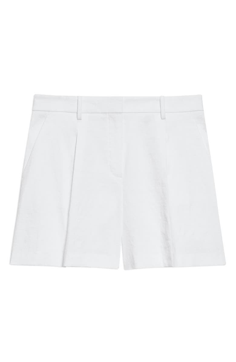 Theory Pleated Stretch Linen Blend Shorts, Alternate, color, White